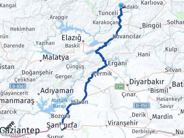 Bingöl Yayladere Şanlıurfa Arası Kaç Km - Yol Haritası