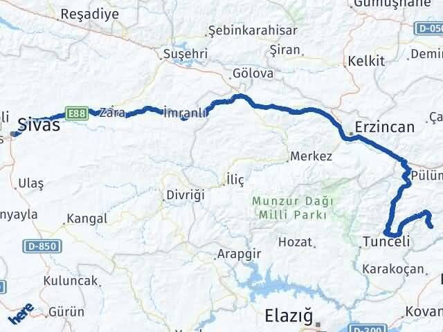 Bingöl Yayladere Sivas Arası Kaç Km - Yol Haritası