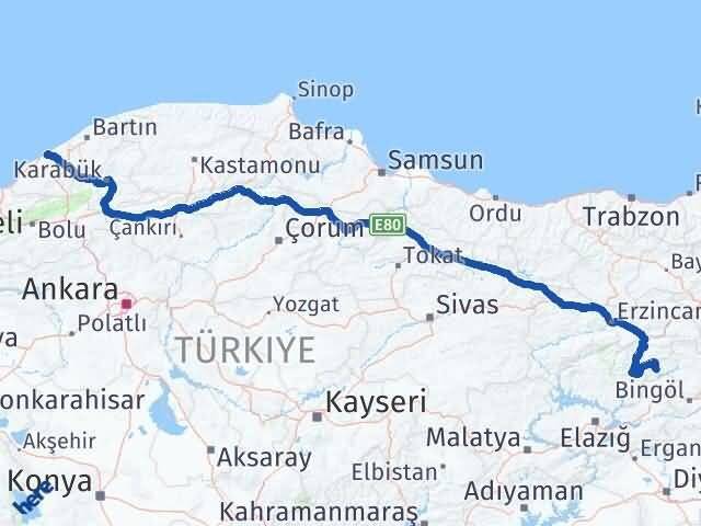 Bingöl Yayladere Zonguldak Arası Kaç Km - Yol Haritası