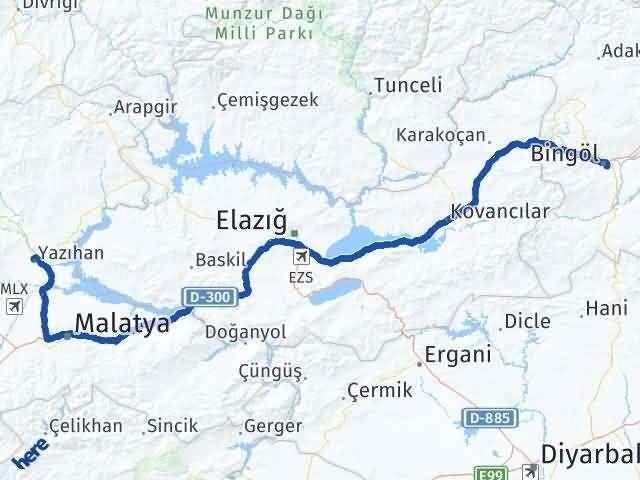 Bingöl Yazıhan Malatya Arası Kaç Km - Yol Haritası