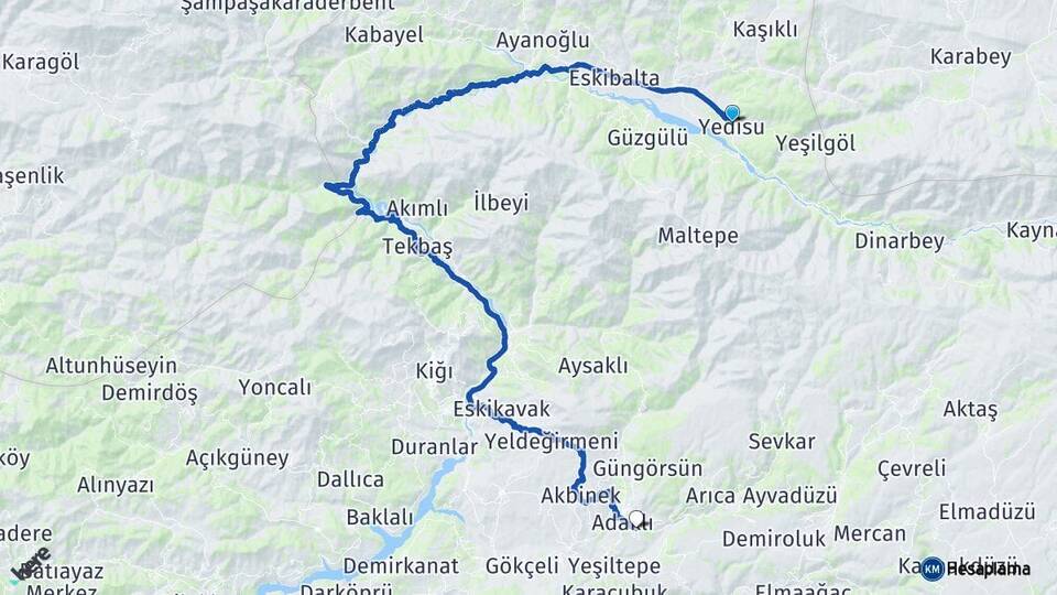 Bingöl Yedisu Adaklı Arası Kaç Km - Yol Haritası