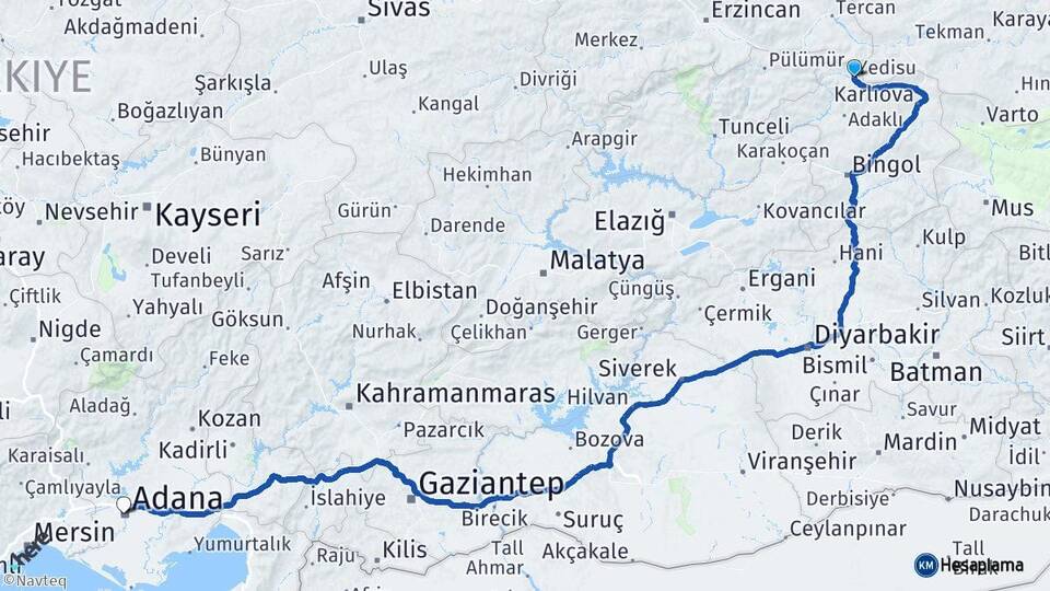 Bingöl Yedisu Adana Arası Kaç Km - Yol Haritası