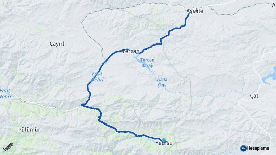 Bingöl Yedisu Aşkale Erzurum Arası Kaç Km - Yol Haritası