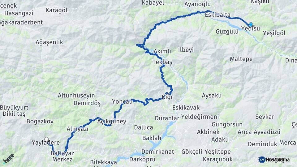 Bingöl Yedisu Yayladere Arası Kaç Km - Yol Haritası