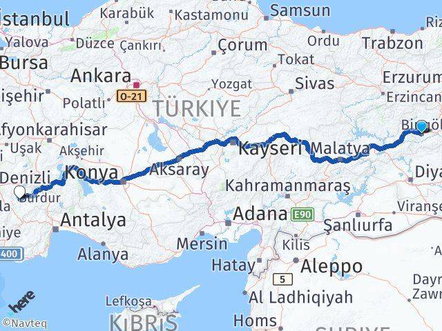 Bingöl Yeşilova Burdur Arası Kaç Km - Yol Haritası