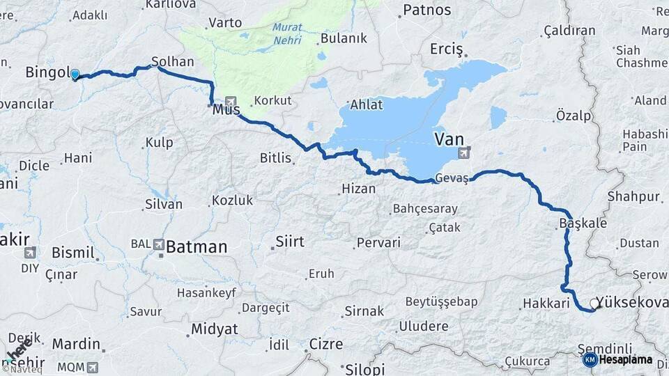 Bingöl Yüksekova Hakkari Arası Kaç Km - Yol Haritası
