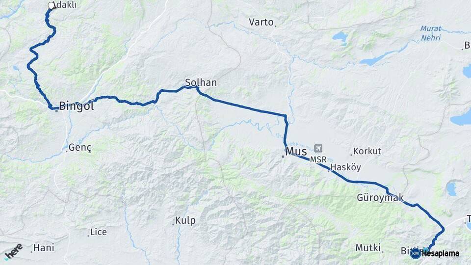 Bitlis Adaklı Bingöl Arası Kaç Km - Yol Haritası