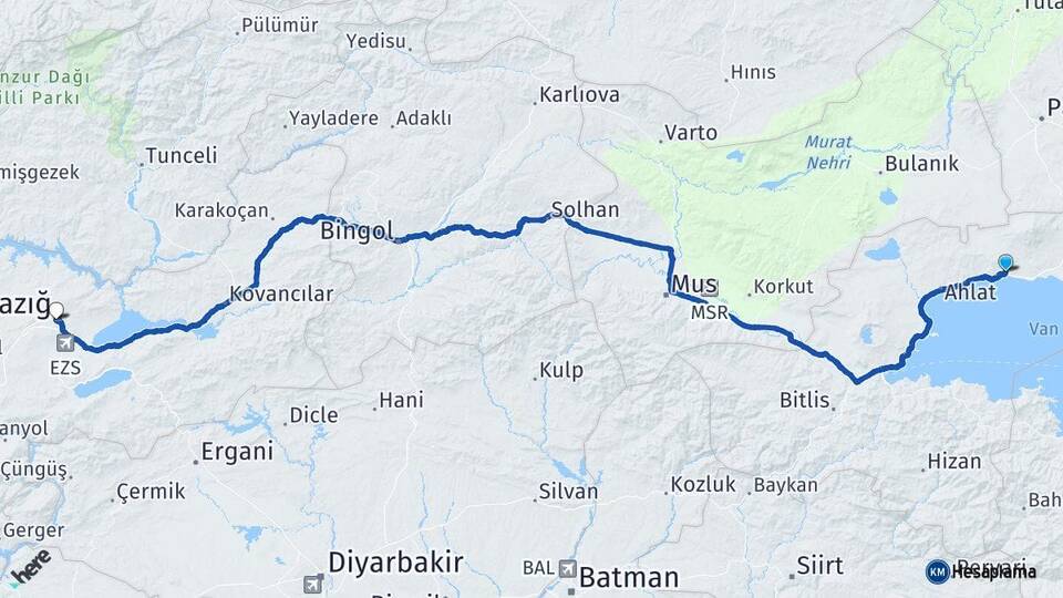 Bitlis Adilcevaz Elazığ Arası Kaç Km - Yol Haritası