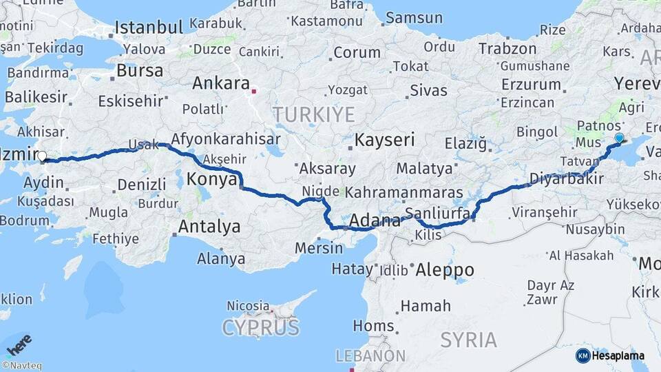 Bitlis Adilcevaz İzmir Arası Kaç Km - Yol Haritası