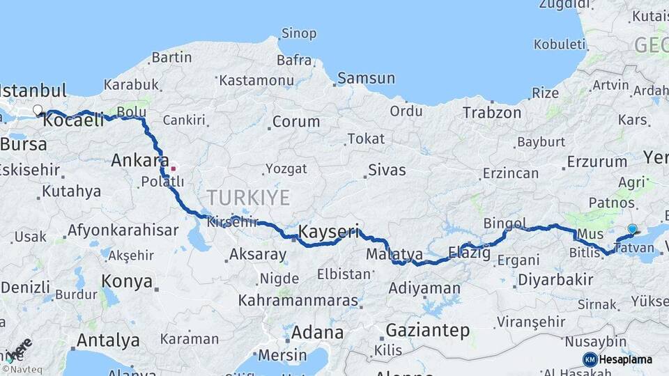 Bitlis Adilcevaz Kocaeli Arası Kaç Km - Yol Haritası