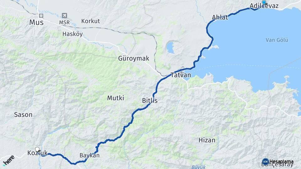 Bitlis Adilcevaz Kozluk Batman Arası Kaç Km - Yol Haritası