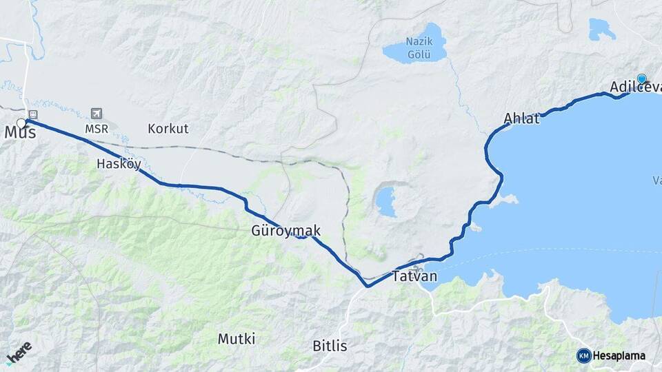 Bitlis Adilcevaz Muş Arası Kaç Km - Yol Haritası
