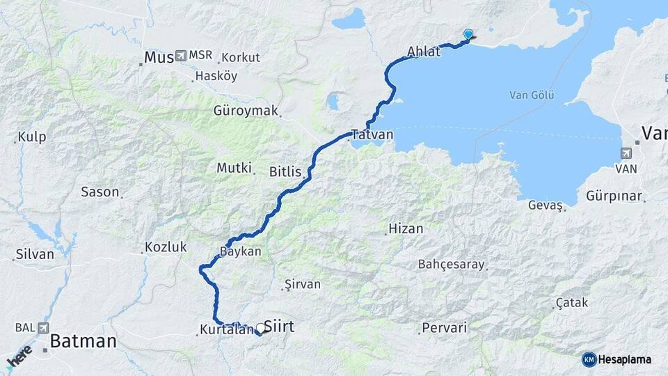 Bitlis Adilcevaz Siirt Arası Kaç Km - Yol Haritası