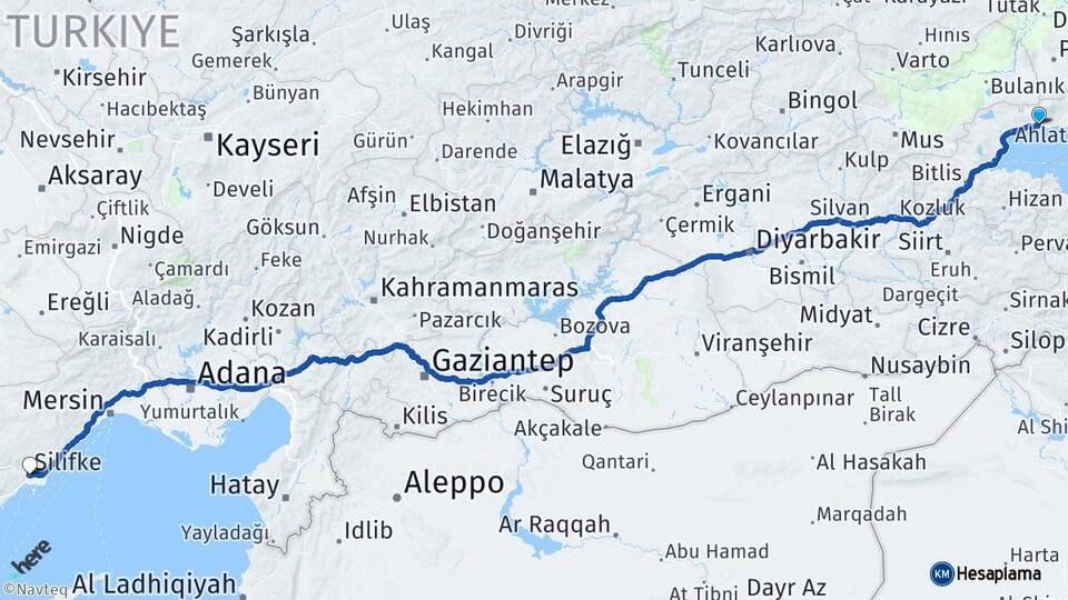 Bitlis Adilcevaz Silifke Mersin Arası Kaç Km - Yol Haritası