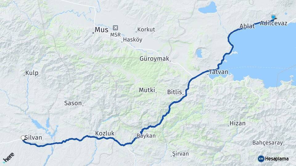 Bitlis Adilcevaz Silvan Diyarbakır Arası Kaç Km - Yol Haritası