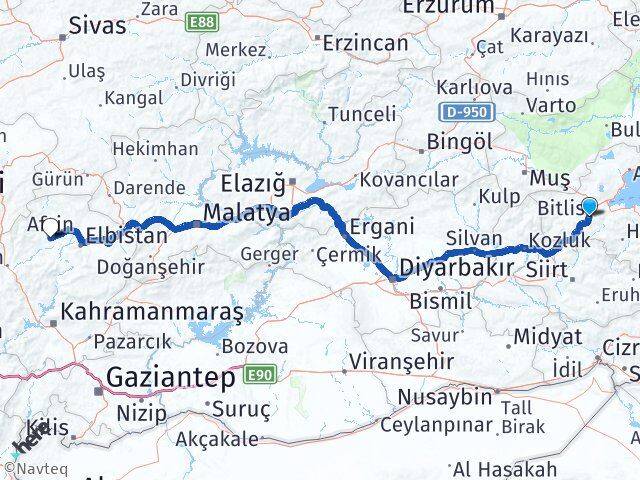 Bitlis Afşin Kahramanmaraş Arası Kaç Km - Yol Haritası