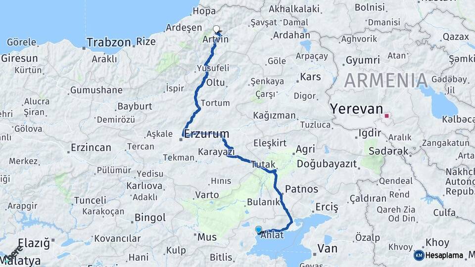 Bitlis Ahlat Artvin Arası Kaç Km - Yol Haritası