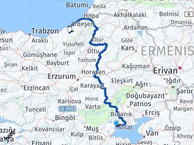 Bitlis Ahlat Çamlıhemşin Rize Arası Kaç Km - Yol Haritası