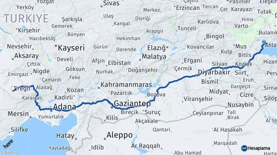 Bitlis Ahlat Ereğli Konya Arası Kaç Km - Yol Haritası