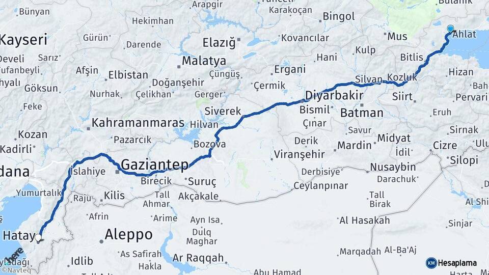Bitlis Ahlat Hatay Arası Kaç Km - Yol Haritası