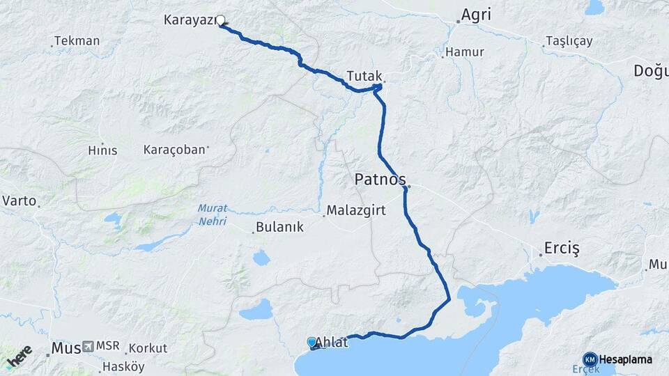 Bitlis Ahlat Karayazı Erzurum Arası Kaç Km - Yol Haritası