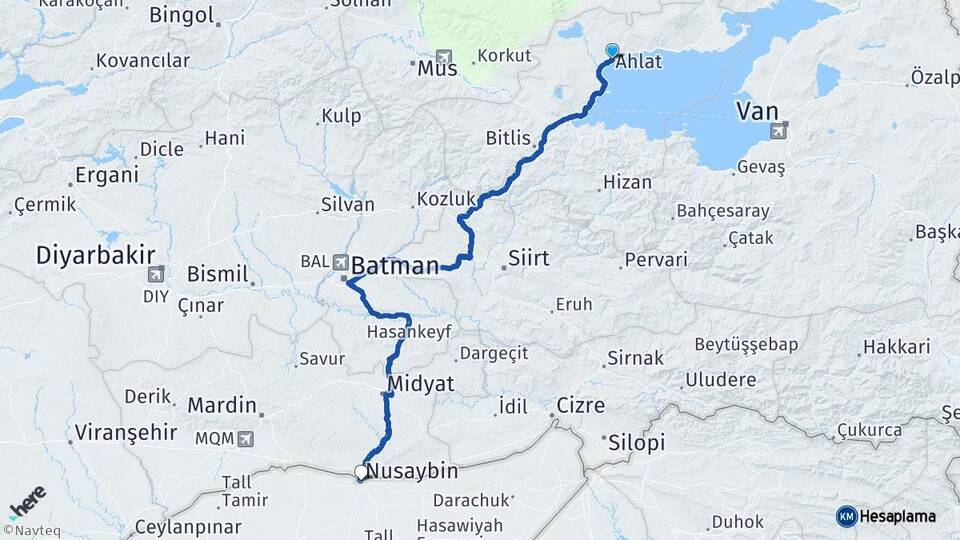 Bitlis Ahlat Nusaybin Mardin Arası Kaç Km - Yol Haritası