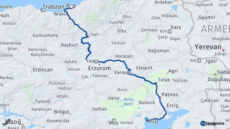 Bitlis Ahlat Rize Arası Kaç Km - Yol Haritası