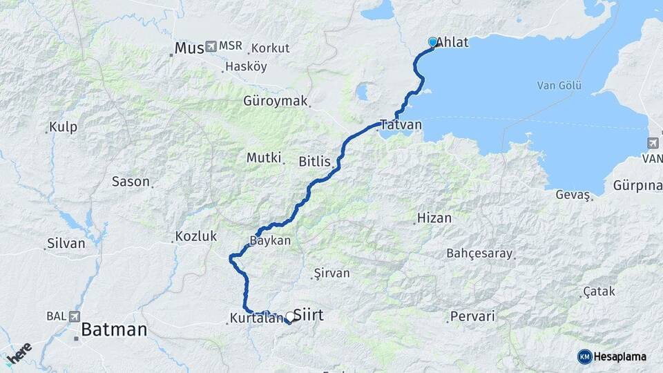 Bitlis Ahlat Siirt Arası Kaç Km - Yol Haritası