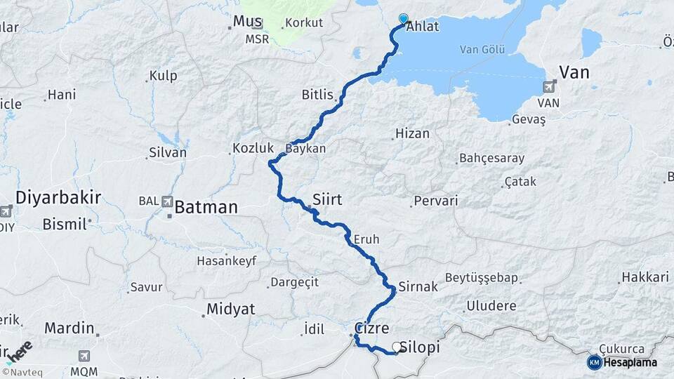 Bitlis Ahlat Silopi Şırnak Arası Kaç Km - Yol Haritası