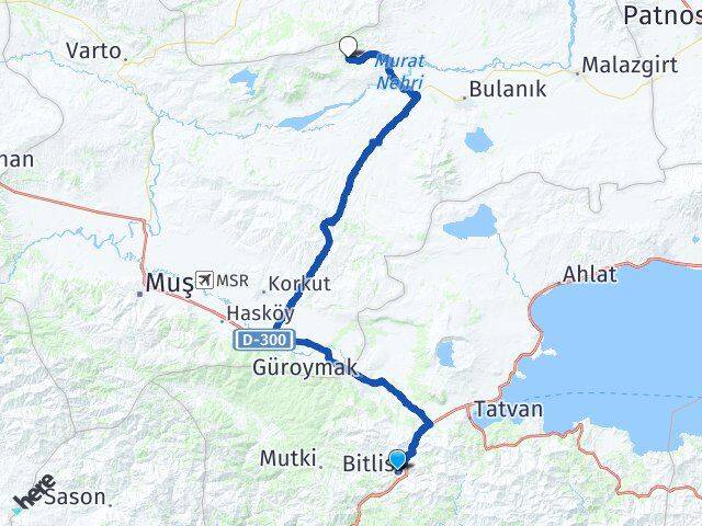 Bitlis Akçakaynak Bulanık Muş Arası Kaç Km - Yol Haritası