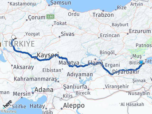 Bitlis Akçakent Kırşehir Arası Kaç Km - Yol Haritası