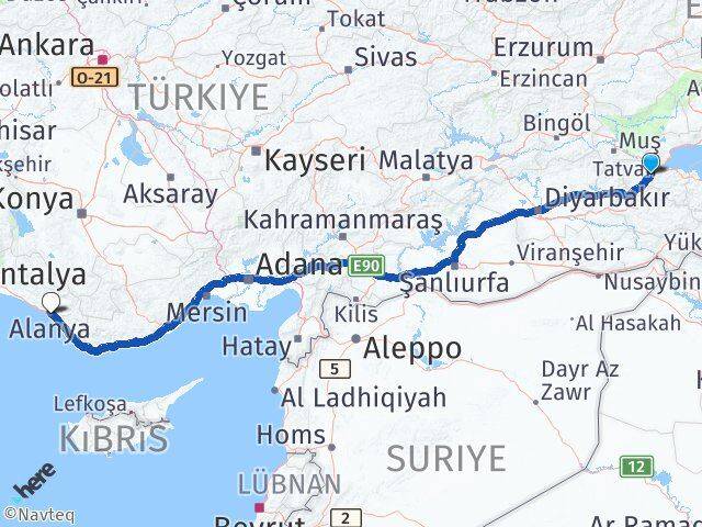 Bitlis Alanya Antalya Arası Kaç Km - Yol Haritası