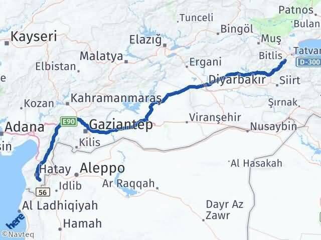 Bitlis Altınözü Hatay Arası Kaç Km - Yol Haritası