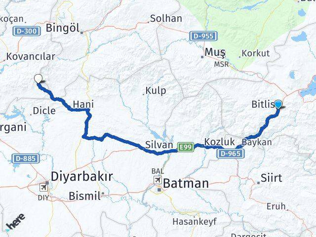 Bitlis Arıcak Elazığ Arası Kaç Km - Yol Haritası