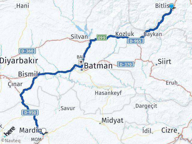 Bitlis Artuklu Mardin Arası Kaç Km - Yol Haritası