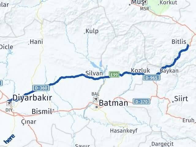 Bitlis Bağlar Diyarbakır Arası Kaç Km - Yol Haritası