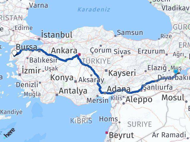 Bitlis Bayramiç Çanakkale Arası Kaç Km - Yol Haritası