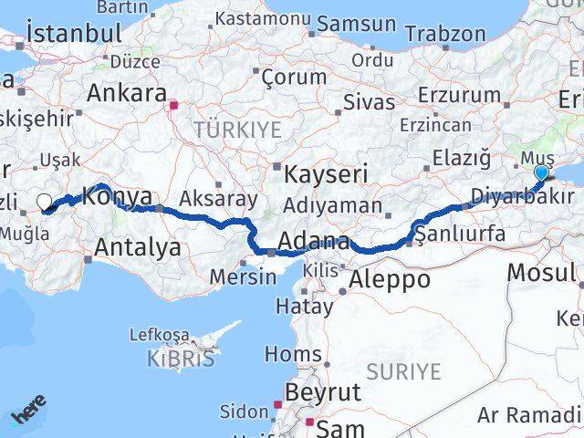 Bitlis Bozkurt Denizli Arası Kaç Km - Yol Haritası