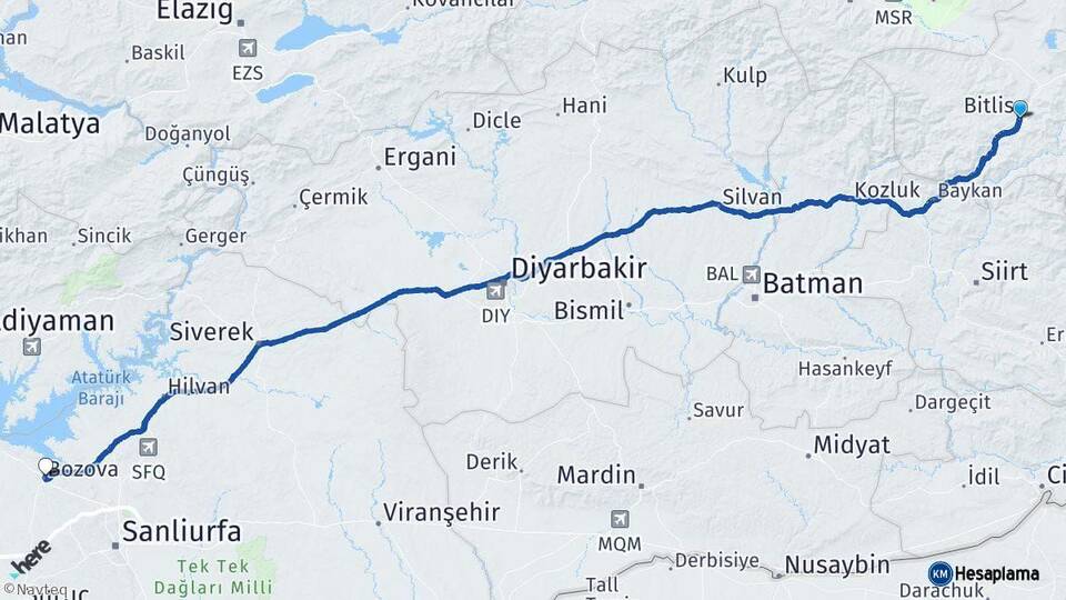 Bitlis Bozova Şanlıurfa Arası Kaç Km - Yol Haritası
