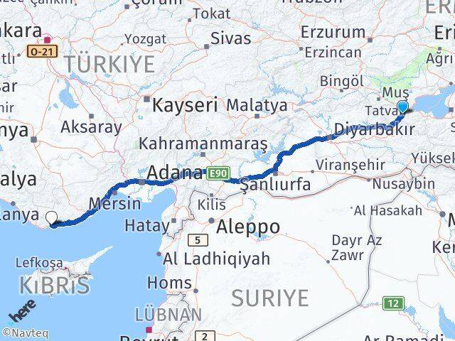 Bitlis Bozyazı Mersin Arası Kaç Km - Yol Haritası