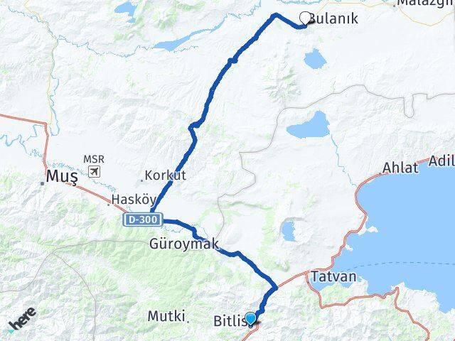 Bitlis Bulanık Muş Arası Kaç Km - Yol Haritası