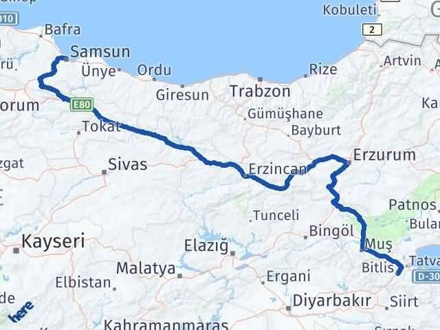 Bitlis Canik Samsun Arası Kaç Km - Yol Haritası