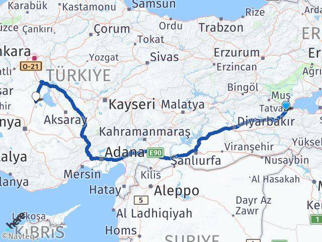 Bitlis Cihanbeyli Konya Arası Kaç Km - Yol Haritası