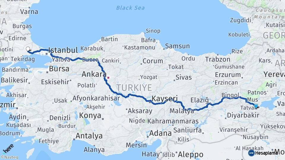 Bitlis Çorlu Tekirdağ Arası Kaç Km - Yol Haritası