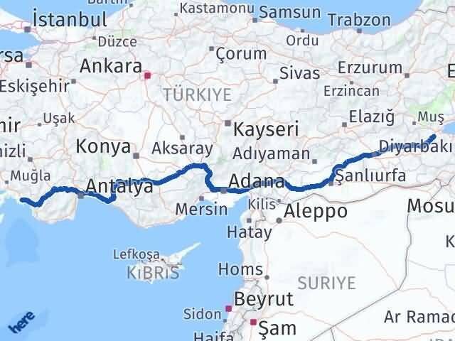 Bitlis Dalaman Muğla Arası Kaç Km - Yol Haritası
