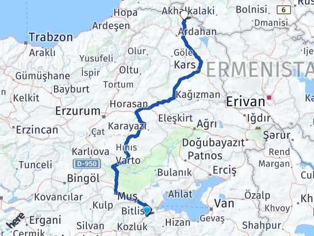 Bitlis Damal Ardahan Arası Kaç Km - Yol Haritası
