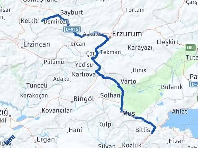 Bitlis Demirözü Bayburt Arası Kaç Km - Yol Haritası