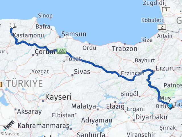 Bitlis Devrekani Kastamonu Arası Kaç Km - Yol Haritası