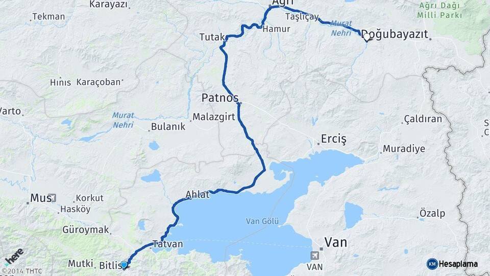 Bitlis Diyadin Ağrı Arası Kaç Km - Yol Haritası