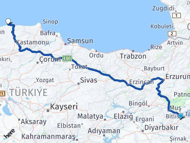 Bitlis Doğanyurt Kastamonu Arası Kaç Km - Yol Haritası
